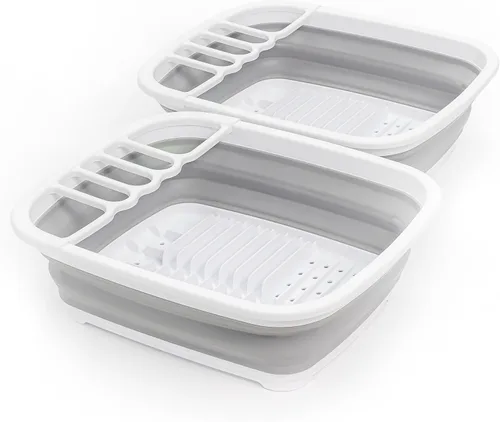 Vista 9 de SAMMART Escurridor de platos de plástico plegable de 8 litros (2.11 galones), estante de secado plegable, organizador de vajilla portátil, ahorro
