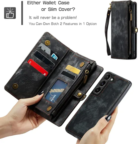 Vista 5 de Asuwish Funda de teléfono para Samsung Galaxy S23 Plus 5G con cremallera, funda desmontable con protector de pantalla de vidrio templado y tarjetero
