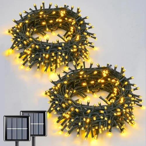 Vista 14 de QITONG Paquete de 2 luces solares de Navidad multicolor, cada cadena de 100 luces LED de 33 pies para exteriores, impermeable, 8 modos de cable
