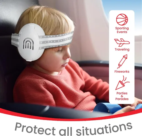 Vista 9 de Auriculares ajustables 2 en 1 con cancelación de ruido para bebés y niños pequeños Blanco