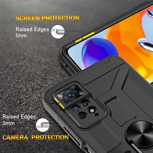 Vista 6 de Redmi Note 11 Pro - Funda con protector de pantalla de vidrio templado 3X, soporte de anillo integrado y soporte magnético para automóvil, a prueba