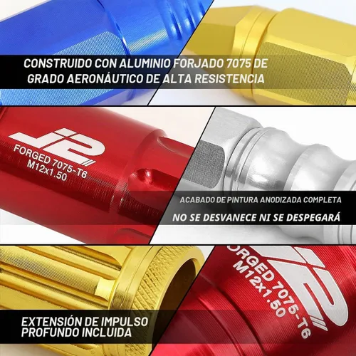 Vista 2 de J2 Engineering LN-T7-024-125-BK 20Pcs M12 x 1.25 7075-T6 Tuerca de aluminio de 1.378 in de extremo cerrado con adaptador de enchufe (negro)
