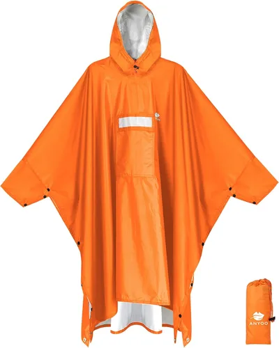 Vista 24 de ANYOO Poncho de lluvia con capucha para adultos impermeable ligero abrigo de lluvia para hombres mujeres chaqueta de lluvia reutilizable para Verde