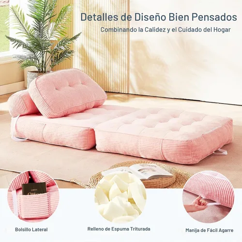 Vista 5 de Sofá cama plegable tipo futón, sin montaje, rosa 2 Rosa 2pack