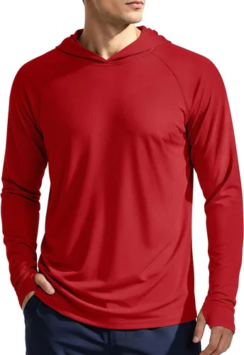 Vista 9 de KEFITEVD Sudadera con capucha de manga larga para hombre con protección solar UPF 50+ SPF de secado rápido Azur