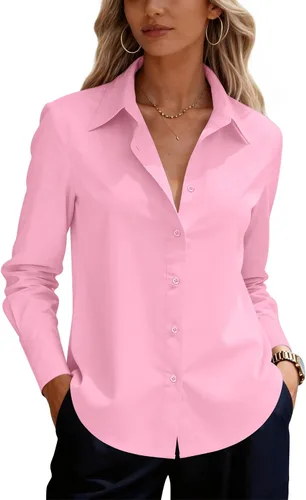 Vista 25 de siliteelon Camisas de vestir con botones para mujer, camisas de vestir de manga larga para mujer, camisas de trabajo de algodón de ajuste regular