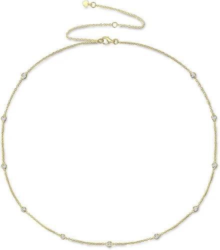 Vista 2 de Tirafina Juego de pulsera con bisel de diamante, aretes de gota lineales de diamante y collar de diamante por yarda, juego de regalo, plata chapada