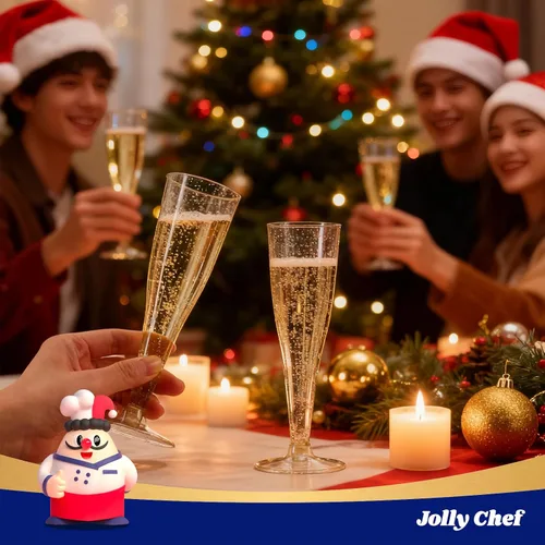 Vista 7 de JOLLY CHEF Paquete de 100 copas de champán de plástico desechables de 4.5 onzas con purpurina dorada para boda, día de Acción de Gracias, Navidad