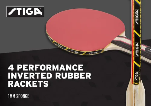 Vista 4 de STIGA Performance - Juego de 4 palas de ping pong para 4 jugadores, raquetas de tenis de mesa, 6 – 3 estrellas bolas naranjas y blancas