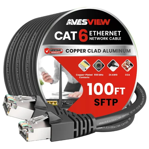 Vista 24 de Cable Ethernet blindado CAT 6 de 5 pies, para interiores de alta velocidad (SFTP) 10 Gbps blindado sin enganches, cable Ethernet de 5 pies
