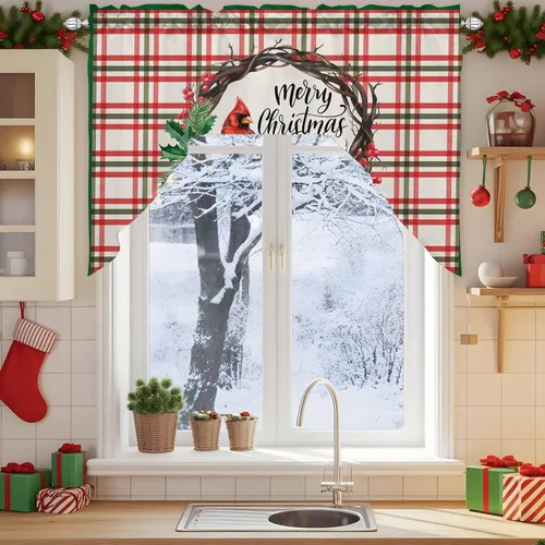 Vista 3 de Cortinas de cocina con cenefa de estilo rústico con bolsillo para barra, paneles de cortina para dormitorio, sala de estar, baño, cafetería