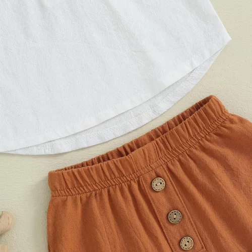 Vista 83 de Conjunto de ropa casual de manga corta con botones y pantalones cortos de lino para bebés y niños pequeños