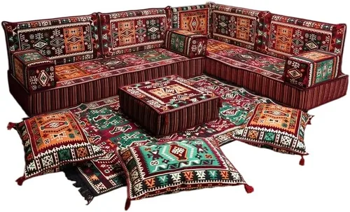 Vista 13 de arabicsofa Juego de asientos Jalsa en forma de L – Majlis árabe hecho a mano con almohadas de respaldo