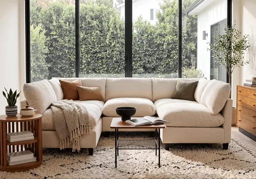 Vista 43 de Iroomy Sofá modular modular de felpilla de gran tamaño, asiento cómodo profundo, sofás de 2 plazas para sala de estar, color beige