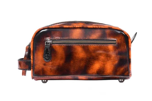 Vista 2 de Neceser de viaje de cuero premium de 10 pulgadas con forro impermeable Kit Dopp vintage hecho a mano tamaño King por Aaron Leather Goods