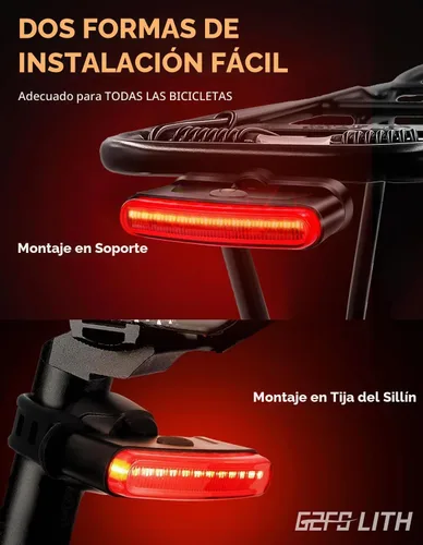 Vista 4 de Luz trasera de bicicleta recargable, IPX6 impermeable 220 amplia visibleSafety modo linterna carretera montaña paseo nocturno
