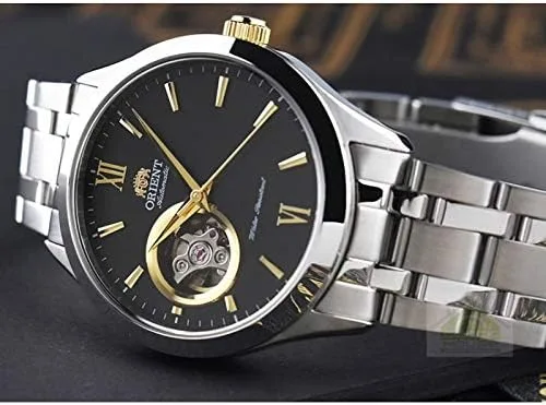 Vista 4 de Orient abierto corazón automático esfera negra reloj de los hombres FAG03002B0