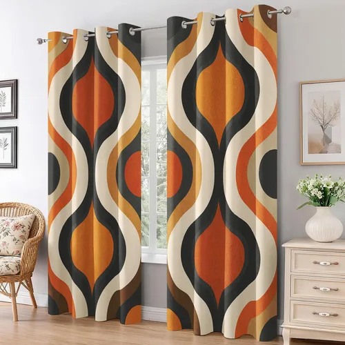 Vista 15 de Groovy Heart Curtains for Living Room 84 Inch Length, 60S 70S Retro Blackout Curtains Bedroom Decor, Hippie Orange Aesthetic Grommet Thermal Black