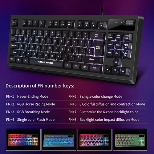 Vista 7 de Combo de teclado y mouse RGB para juegos 87 teclas teclado para juegos con cable USB sensación mecánica retroiluminada con 7200 DPI para PC MAC PS4