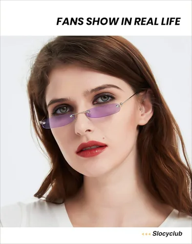 Vista 6 de Slocyclub Gafas de sol delgadas rectangulares vintage para mujeres y hombres gafas de sol retro pequeñas y delgadas marco de metal