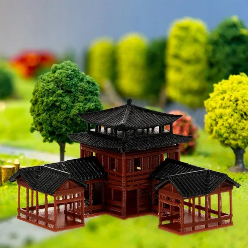 Vista 8 de B0D5DC8MHG Estatua japonesa en miniatura, decoración de pecera de plástico hecha a mano, adorno de jardín asiático, modelo de arquitectura antigua