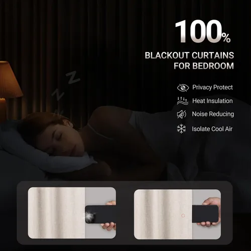 Vista 3 de zeerobee - Cortinas blackout, 100% opacas, 2 paneles, aislamiento térmico, pestañas traseras, bolsillo para cortinero, para sala de estar