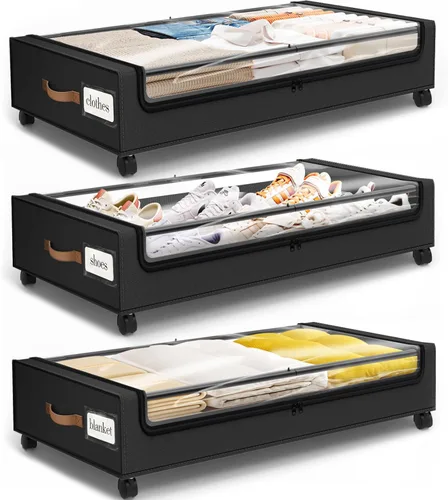 Vista 12 de SpaceHacks Almacenamiento Debajo de la Cama con Ruedas 1 Paquete Almacenamiento Debajo de la Cama con Ventana Transparente y Etiqueta Cajones Debajo