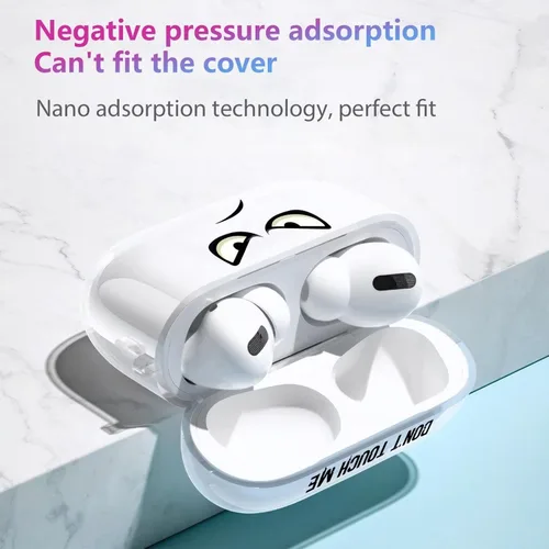 Vista 7 de Funda transparente para AirPod Pro 2019, Don't Touch My PODS, funda negra con llavero de ojos grandes, linda caricatura para AirPods Pro, funda