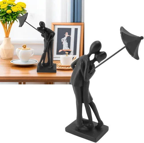 Vista 8 de PerGar Escultura de pareja amorosa bajo el paraguas, estatua de pareja de resina, figuras de escultura de hombre y mujer, figura de amantes