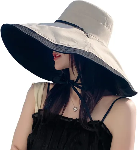 Vista 28 de HUAMULAN Sombrero de Sol de Verano de Ala Ancha para Mujeres con Borde Alambrado Sombrero Bucket de Playa y Pesca Reversible Plegable de Viaje