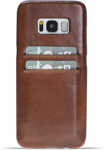 Vista 14 de HARDISTON Funda de piel auténtica hecha a mano para Samsung Galaxy Note 8, funda a presión con 2 ranuras para tarjetas de crédito, carga Marrón