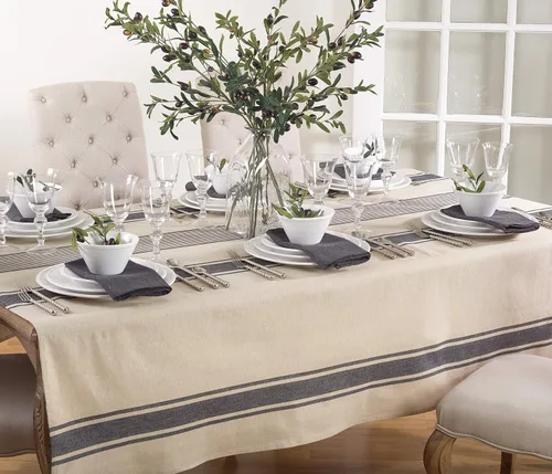 Vista 4 de SARO LIFESTYLE Aulaire Collection - Mantel de algodón con bandas, 72 x 72 pulgadas, color natural