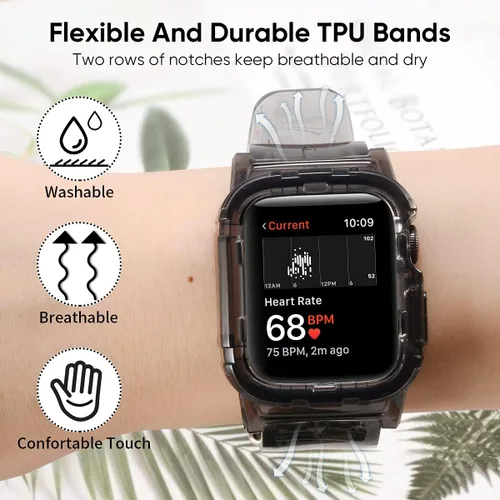 Vista 5 de Compatible con Apple Watch Band de 1.772 pulgadas, 1.732 pulgadas, 1.654 pulgadas, con funda antigolpes, correas deportivas para hombres y mujeres