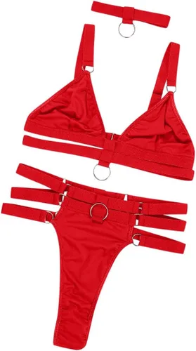 Vista 6 de Lilosy Conjunto de lencería con tiras de arnés vinculado con anillo sexy