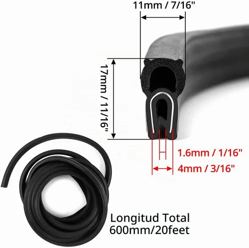 Vista 4 de QWORK Sello de goma EPDM de 20 pies con bombilla superior, se adapta al borde de 1/16 a 1/8 pulgadas