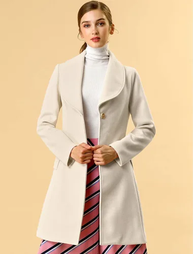 Vista 3 de Allegra K Abrigo largo de invierno con cuello de chal para mujer, Café