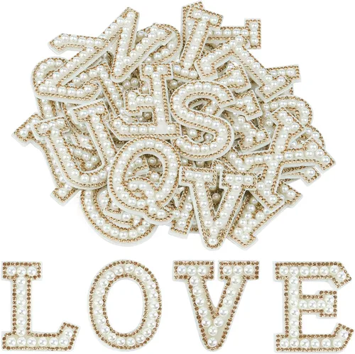 Vista 8 de Morcheiong 26 piezas de parches de letras con diamantes de imitación de perlas autoadhesivas A-Z, parches de letras de perlas para pegar en ropa
