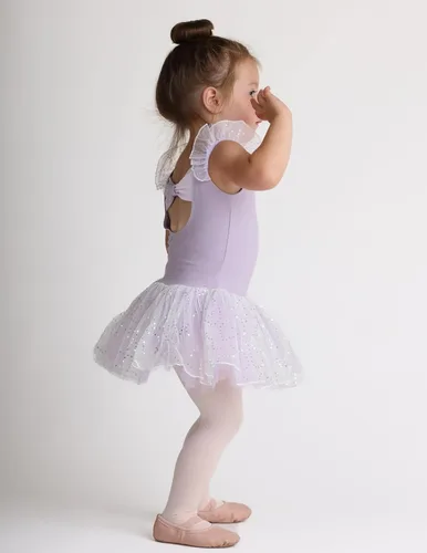 Vista 7 de Zaclotre Leotardos de ballet de manga con vuelo para niñas con falda tutú, vestido de baile con lazo en la espalda, trajes de bailarina brillantes