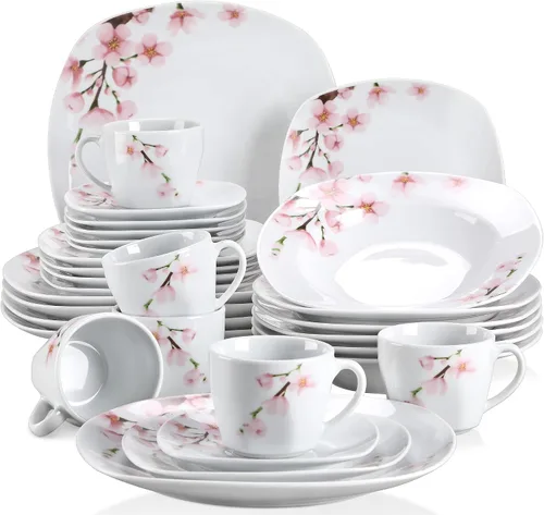 Vista 4 de VEWEET Annie - Vajilla de porcelana para 6 personas, 30 piezas, con platos y tazones, incluyendo cena, postre, sopa, tazas y platillos