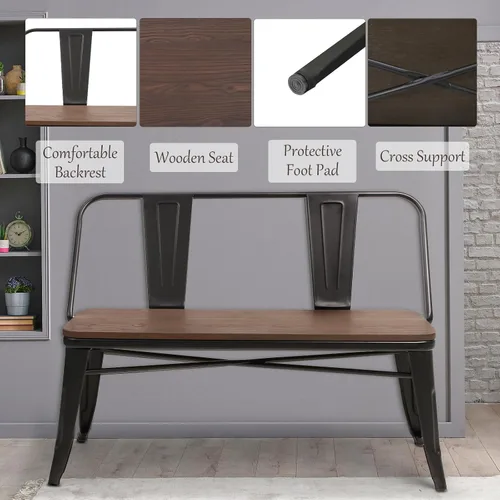 Vista 5 de YOLENY Banco de comedor, banco de entrada con respaldo, banco de comedor de metal de granja, banco industrial de mediados de siglo para 3 personas