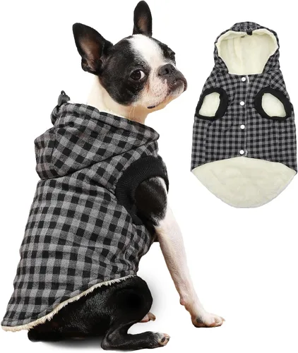 Vista 27 de vecomfy - Sudadera con capucha para perro, forro polar y algodón, extra cálida, para invierno, chaqueta para perro pequeño, abrigos con capucha