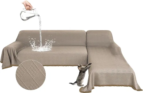 Vista 21 de Fundas impermeables para sofá modular en forma de L, 2 piezas, lavable, en forma de L, protector de muebles acolchado de jacquard para perros, Gris