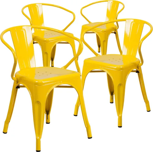 Vista 26 de Flash Furniture silla de metal con apoyabrazos, Metal, Negro