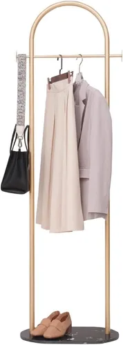 Vista 10 de Perchero dorado con base de mármol, moderno perchero de metal para dormitorio, perchero de pie resistente para bolsa, sombrero, bufanda, chaqueta