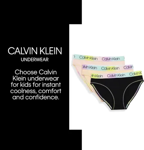 Vista 4 de Calvin Klein Bikinis modernos de algodón para niñas, paquete múltiple