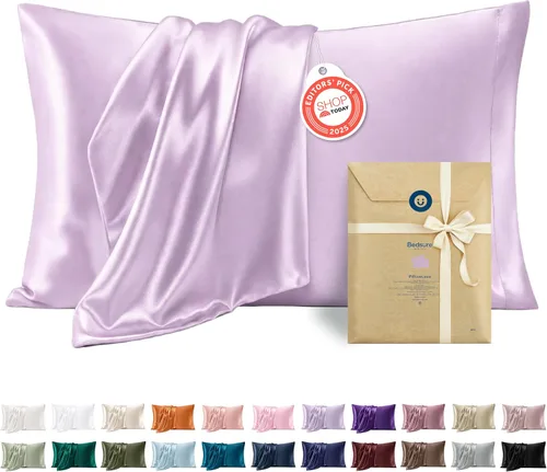Vista 16 de Bedsure Paquete de 2 fundas de almohada de satén similares a las fundas de almohada de seda tamaño estándar, funda de almohada para mujeres que