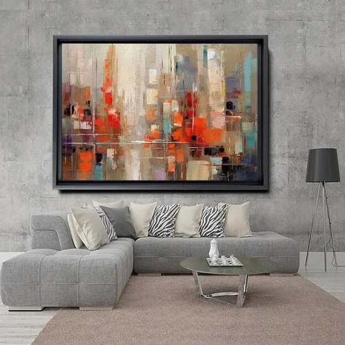 Vista 3 de Vibrant Fusion, Modern Colorful Abstract Wall Art Painting - Canvas Artwork with Red, Maya Blue, and Orange Palette Texture