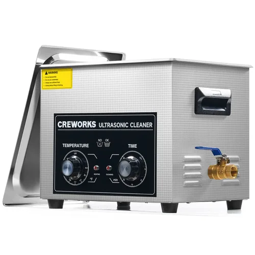 Vista 11 de CREWORKS Limpiador ultrasónico con calentador y temporizador, máquina de limpieza ultrasónica de acero inoxidable de 1/2 galón de 60 W, máquina
