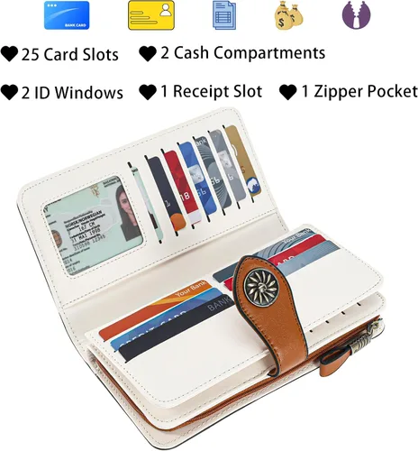 Vista 3 de Travelambo Cartera de mujer con bloqueo RFID para tarjetas de crédito, cartera de cuero de gran capacidad