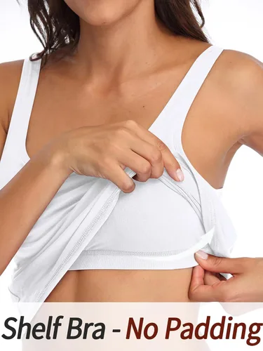 Vista 88 de V FOR CITY Camiseta sin mangas de algodón para mujer con brasier de estante ajustable con correa ancha y tirantes básicos